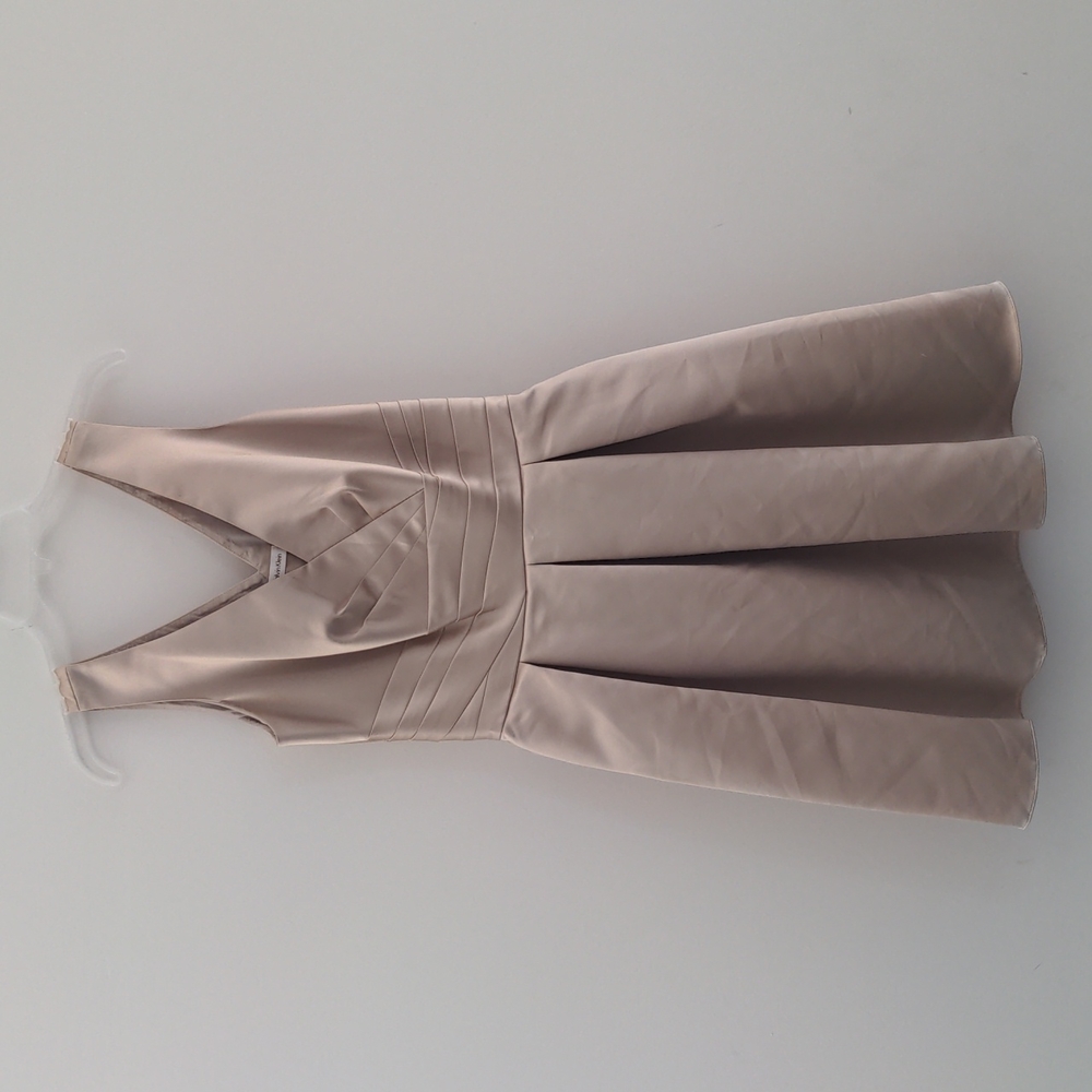 Calvin Klein Champagne Satin Pleated Midi Dress